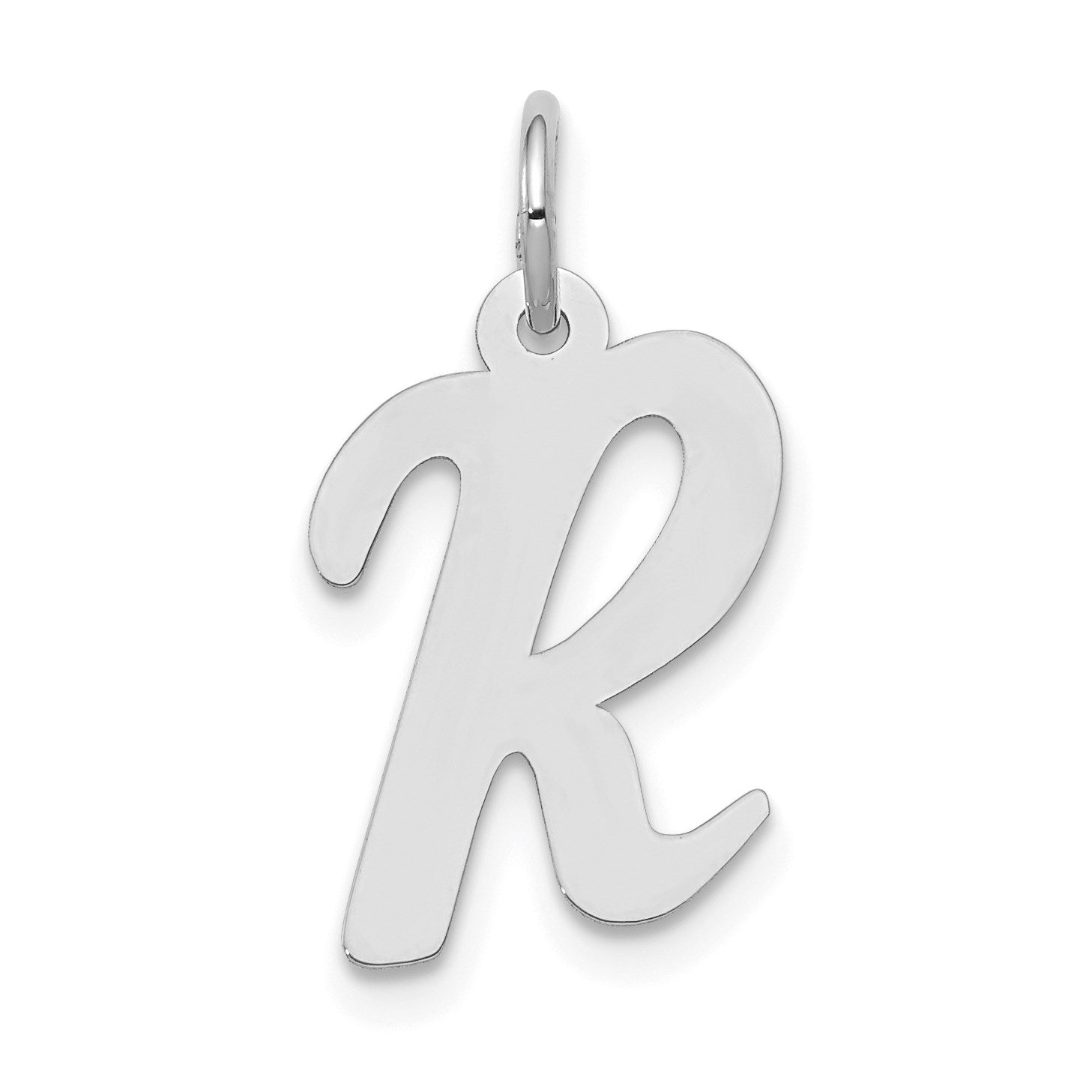 14k White Gold Medium Script Letter R Initial Charm