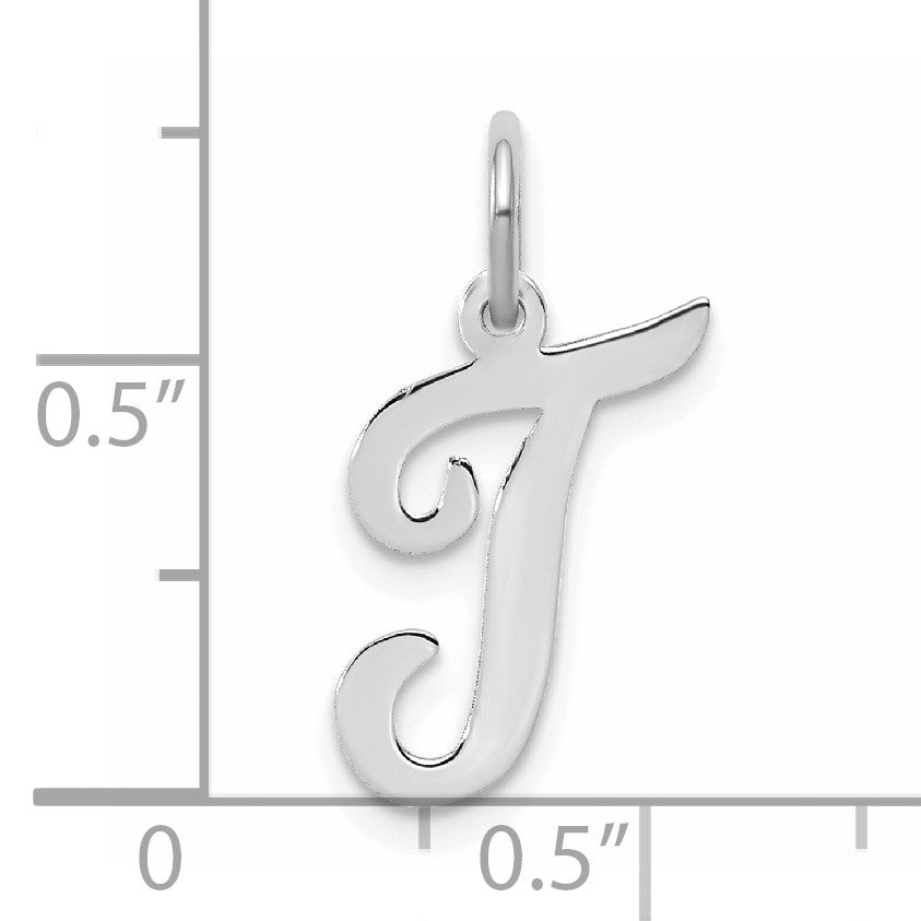 14k White Gold Medium Script Letter T Initial Charm