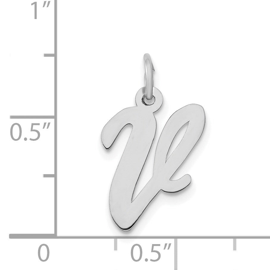 14k White Gold Medium Script Letter V Initial Charm