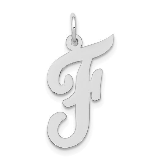 14k White Gold Large Script Letter F Initial Charm