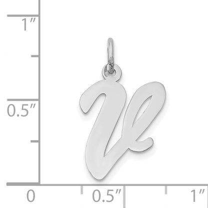14k White Gold Large Script Letter V Initial Charm