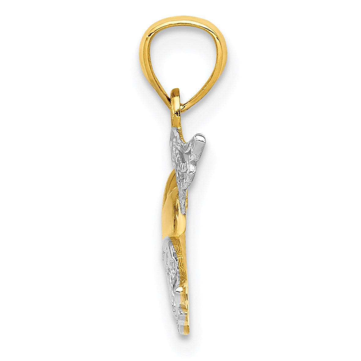 14K and White Rhodium Polished Heart with Wings Pendant