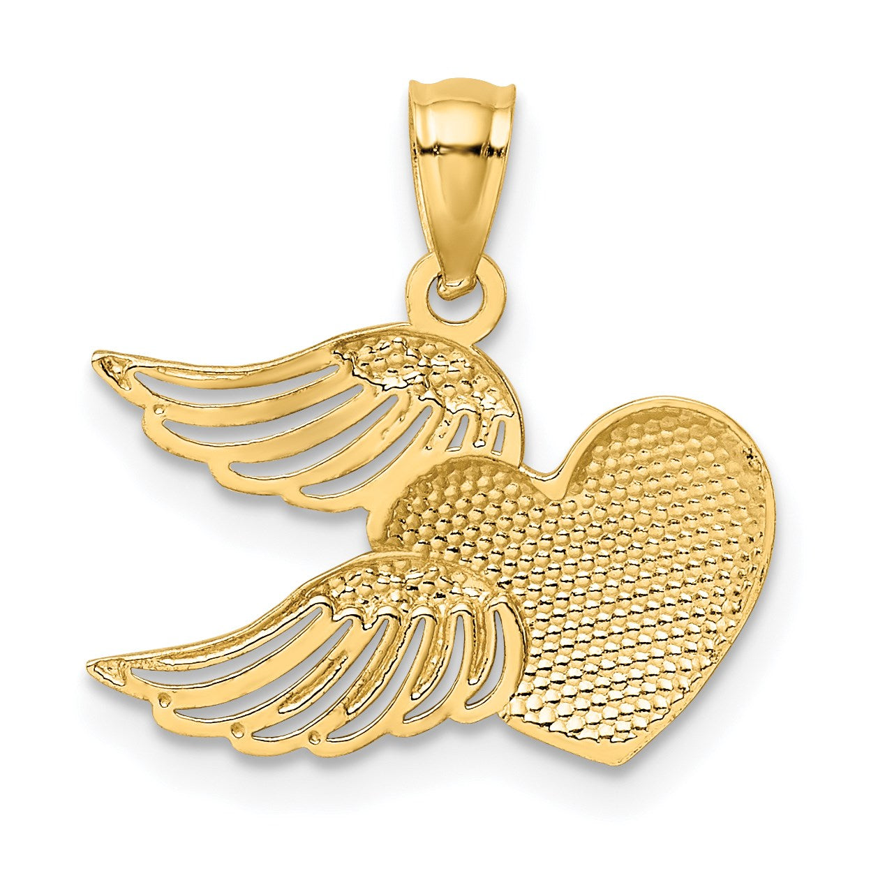 14K and White Rhodium Polished Heart with Wings Pendant