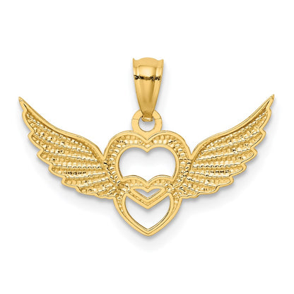 14K and White Rhodium Polished Hearts w/ Wings Pendant