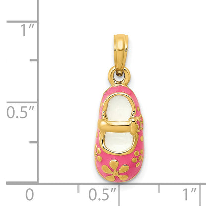14k Pink Enameled 3-D Baby Shoe with Flowers Pendant