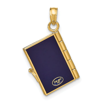 14K Blue Enamel 3-D Passport Opens with One Page Inside Pendant