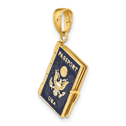 14K Blue Enamel 3-D Passport Opens with One Page Inside Pendant