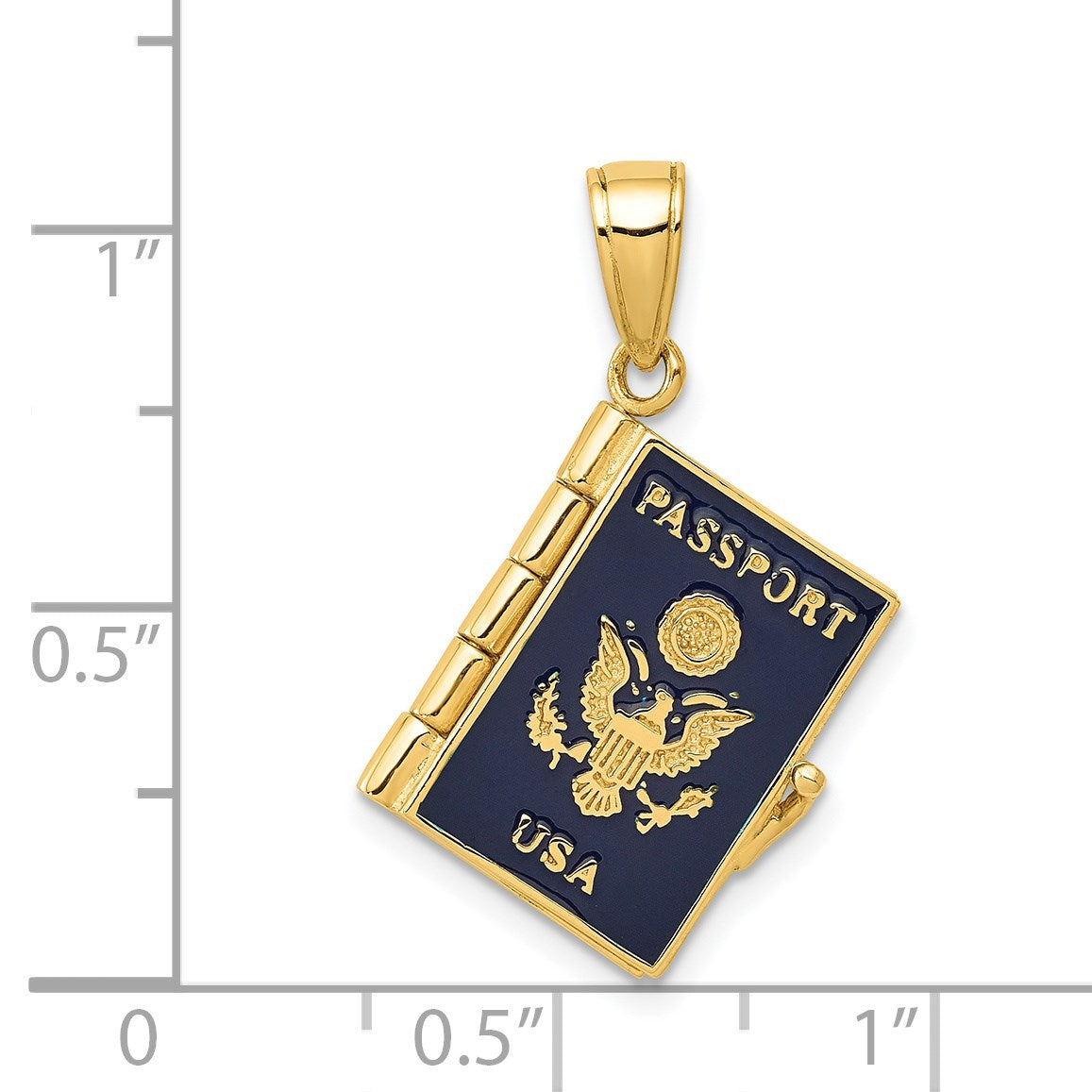 14K Blue Enamel 3-D Passport Opens with One Page Inside Pendant