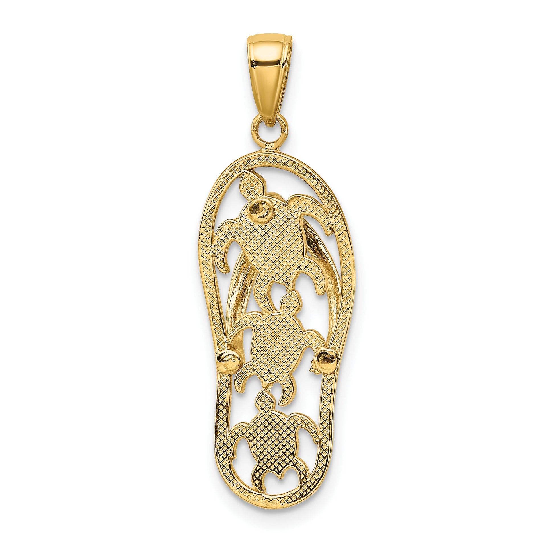 14K Green Enameled Cut-out Flip Flop with Sea Turtles Pendant