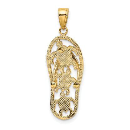 14K Green Enameled Cut-out Flip Flop with Sea Turtles Pendant