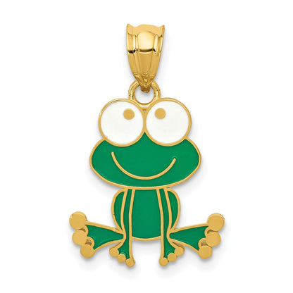 14k Green and White Enameled Frog