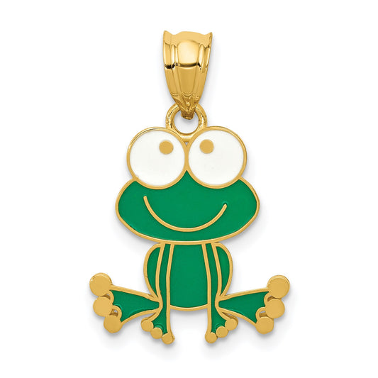 14k Green and White Enameled Frog