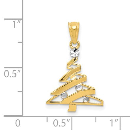 14k and White Rhodium Christmas Tree Pendant