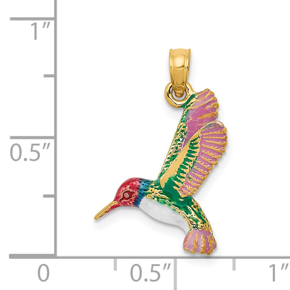 14k Enameled 3-D Hummingbird Pendant