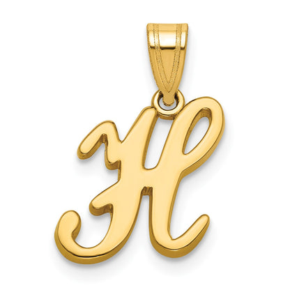 14KY Script Letter H Initial Pendant