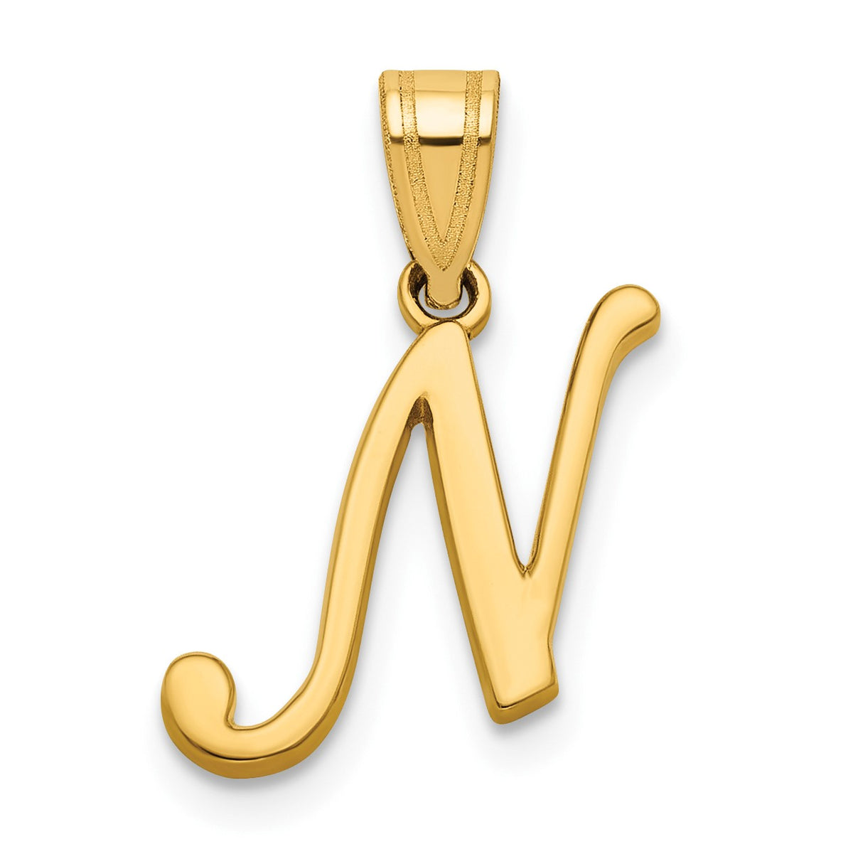 14KY Script Letter N Initial Pendant