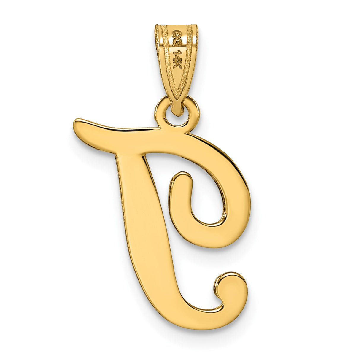 14KY Script Letter T Initial Pendant