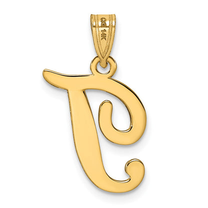 14KY Script Letter T Initial Pendant