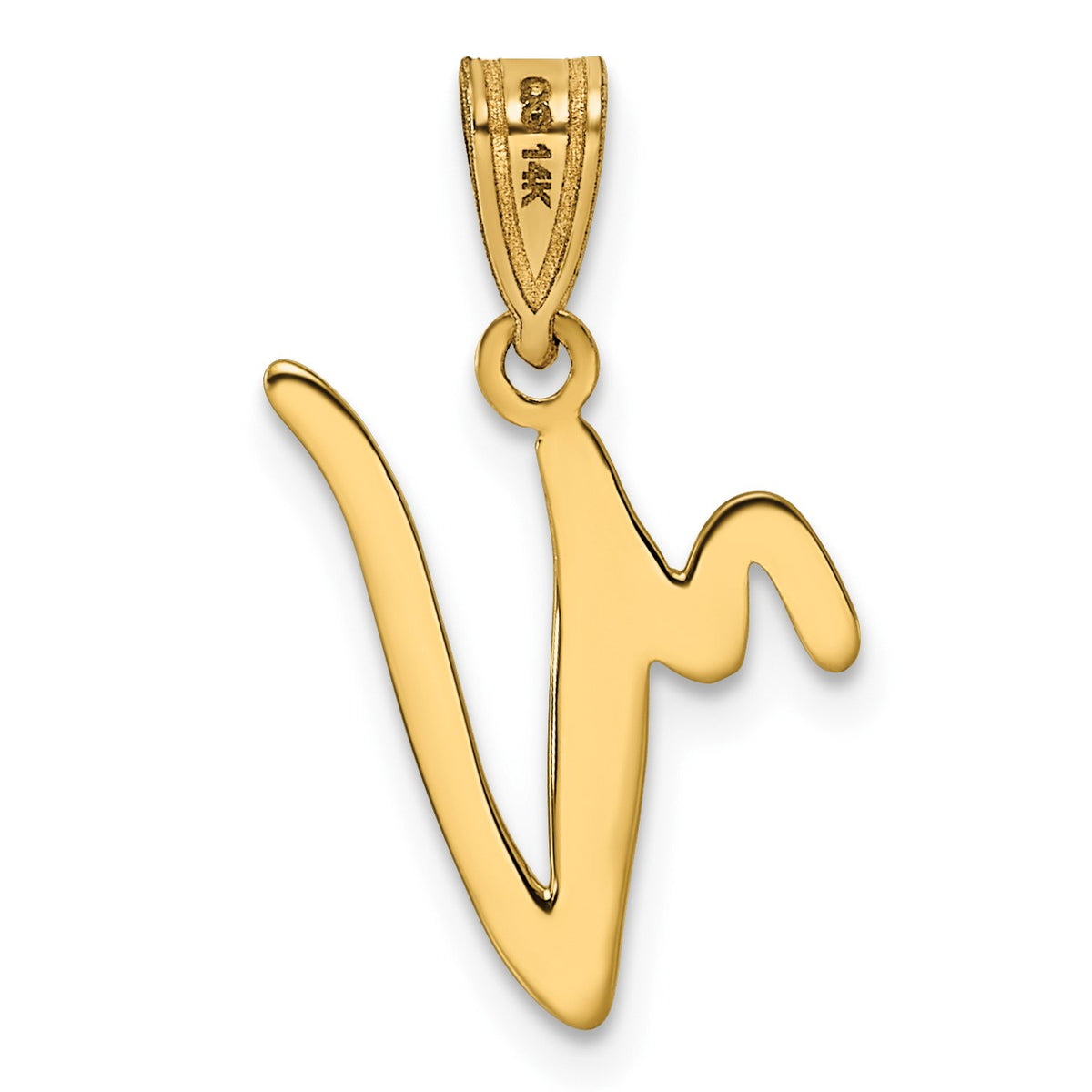 14KY Script Letter V Initial Pendant
