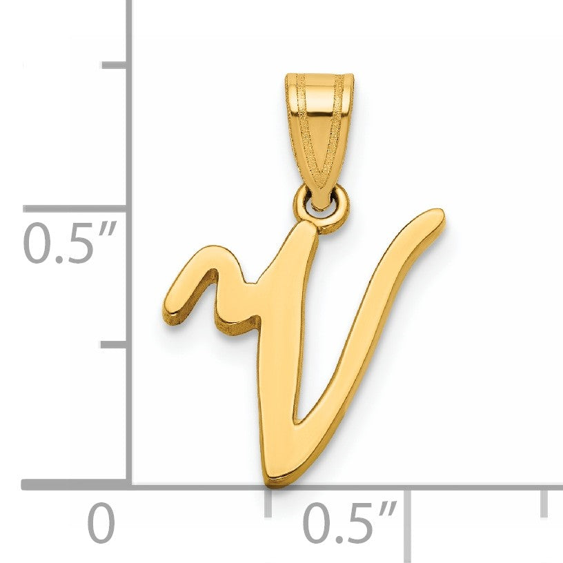 14KY Script Letter V Initial Pendant