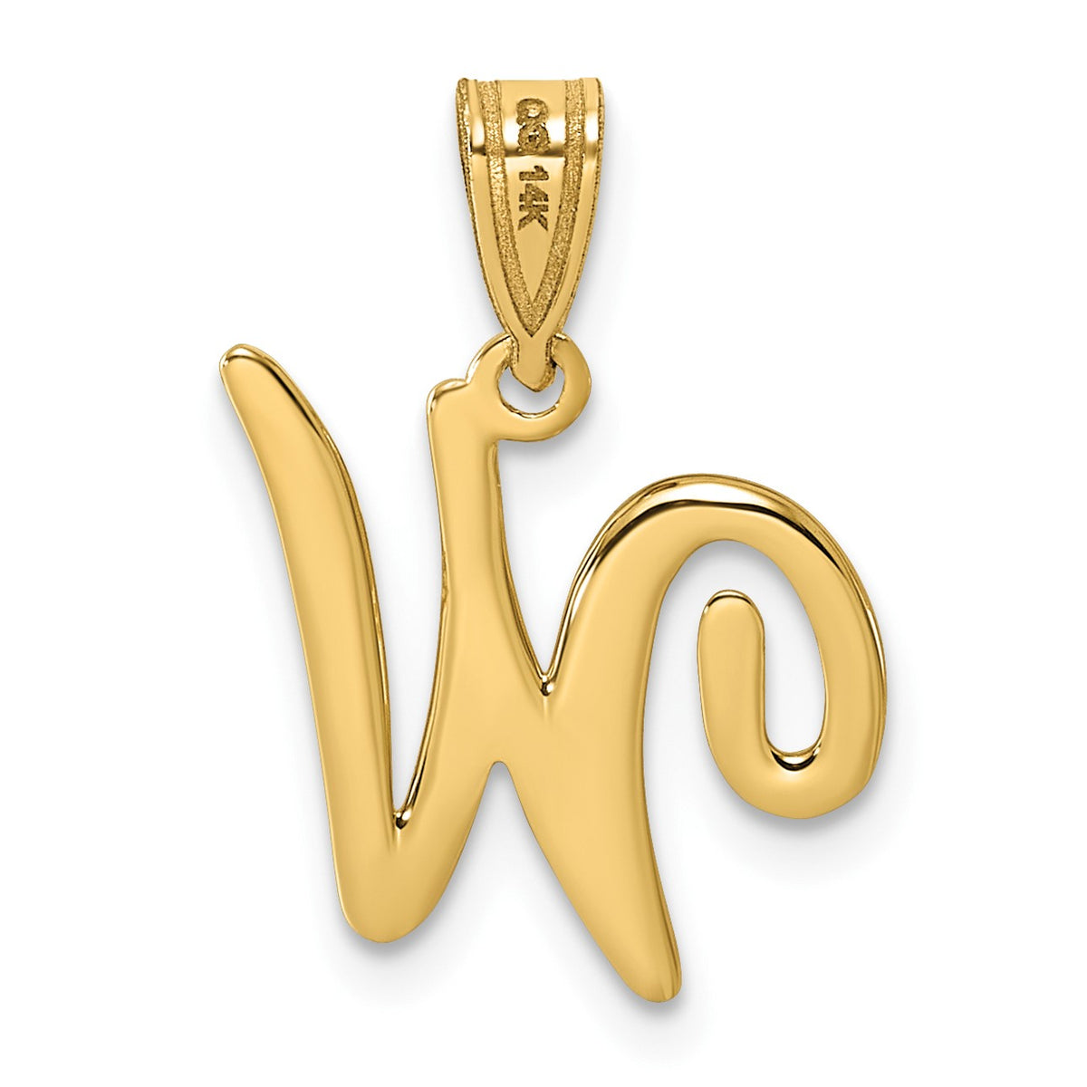 14KY Script Letter W Initial Pendant