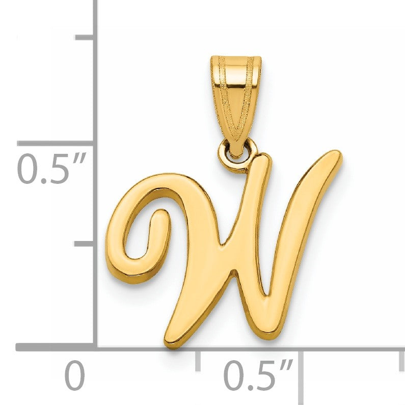 14KY Script Letter W Initial Pendant