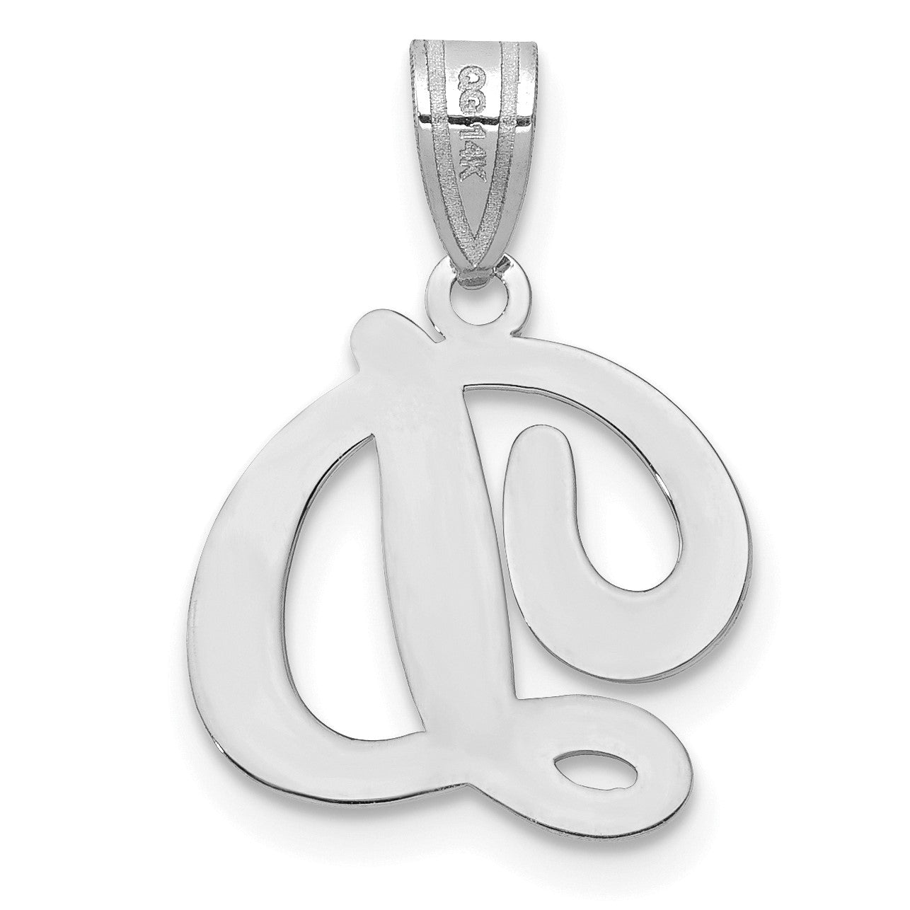 14KW White Gold Script Letter D Initial  Pendant