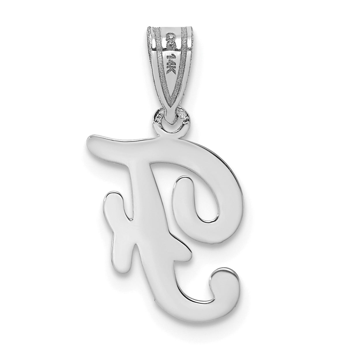14KW White Gold Script Letter F Initial Pendant