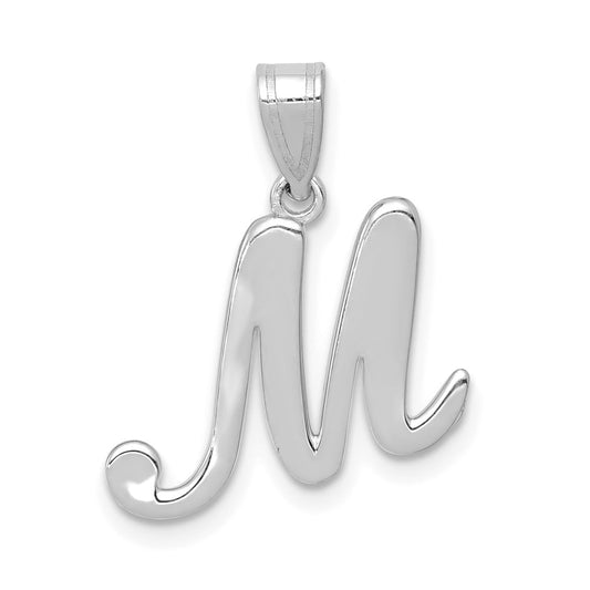 14KW White Gold Script Letter M Initial Pendant