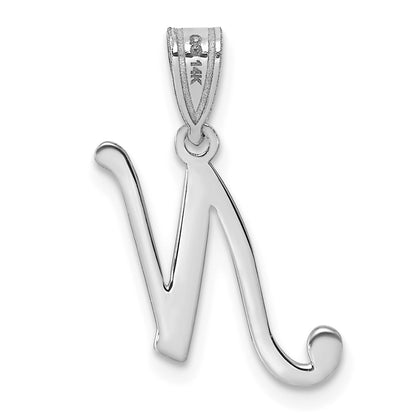 14KW White Gold Script Letter N Initial Pendant