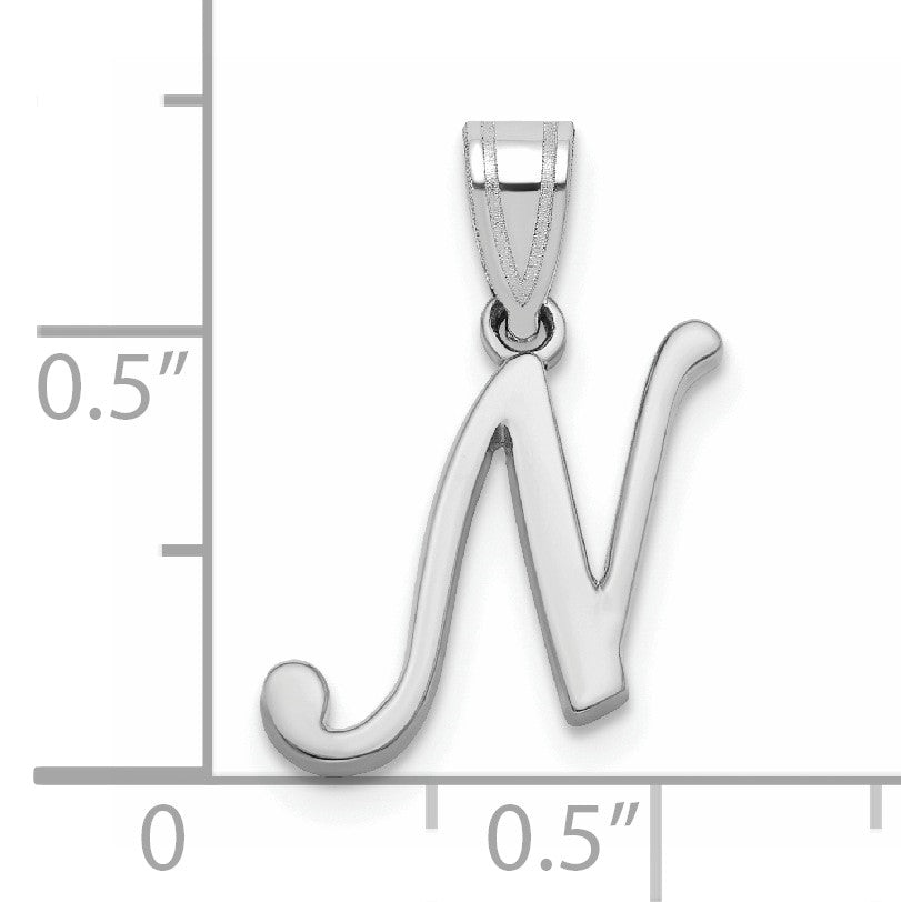 14KW White Gold Script Letter N Initial Pendant