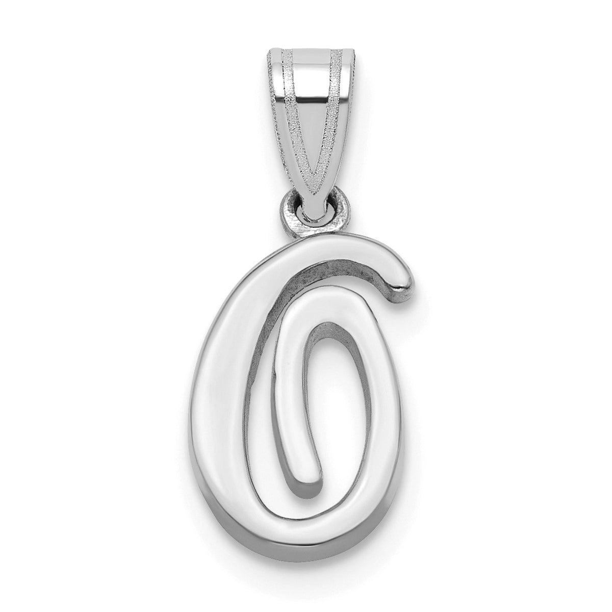 14KW White Gold Script Letter O Initial Pendant