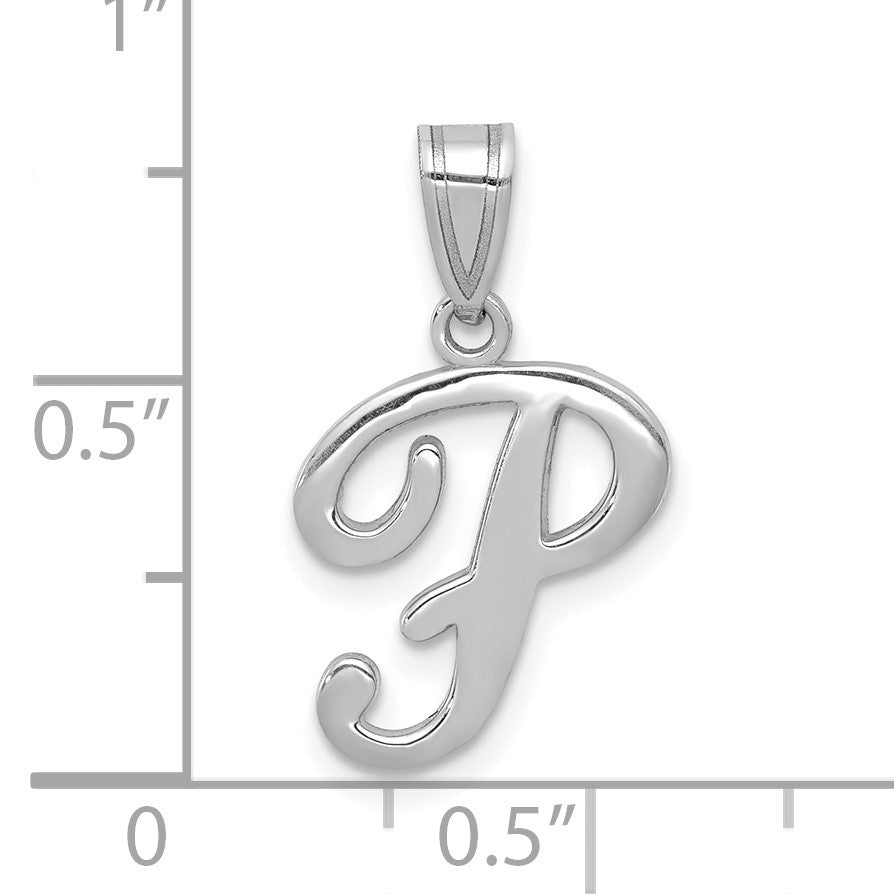 14KW White Gold Script Letter P Initial Pendant