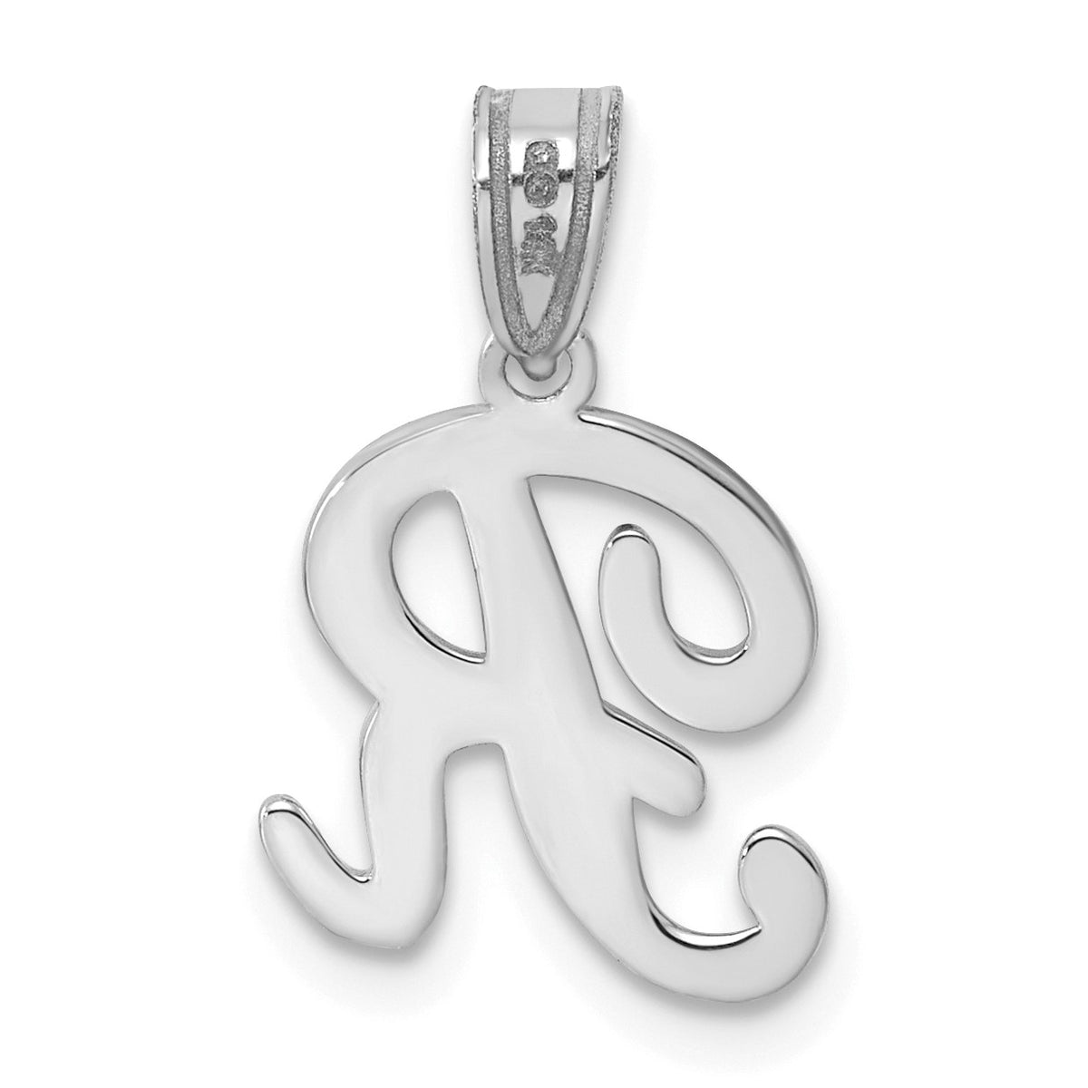 14KW White Gold Script Letter R Initial Pendant