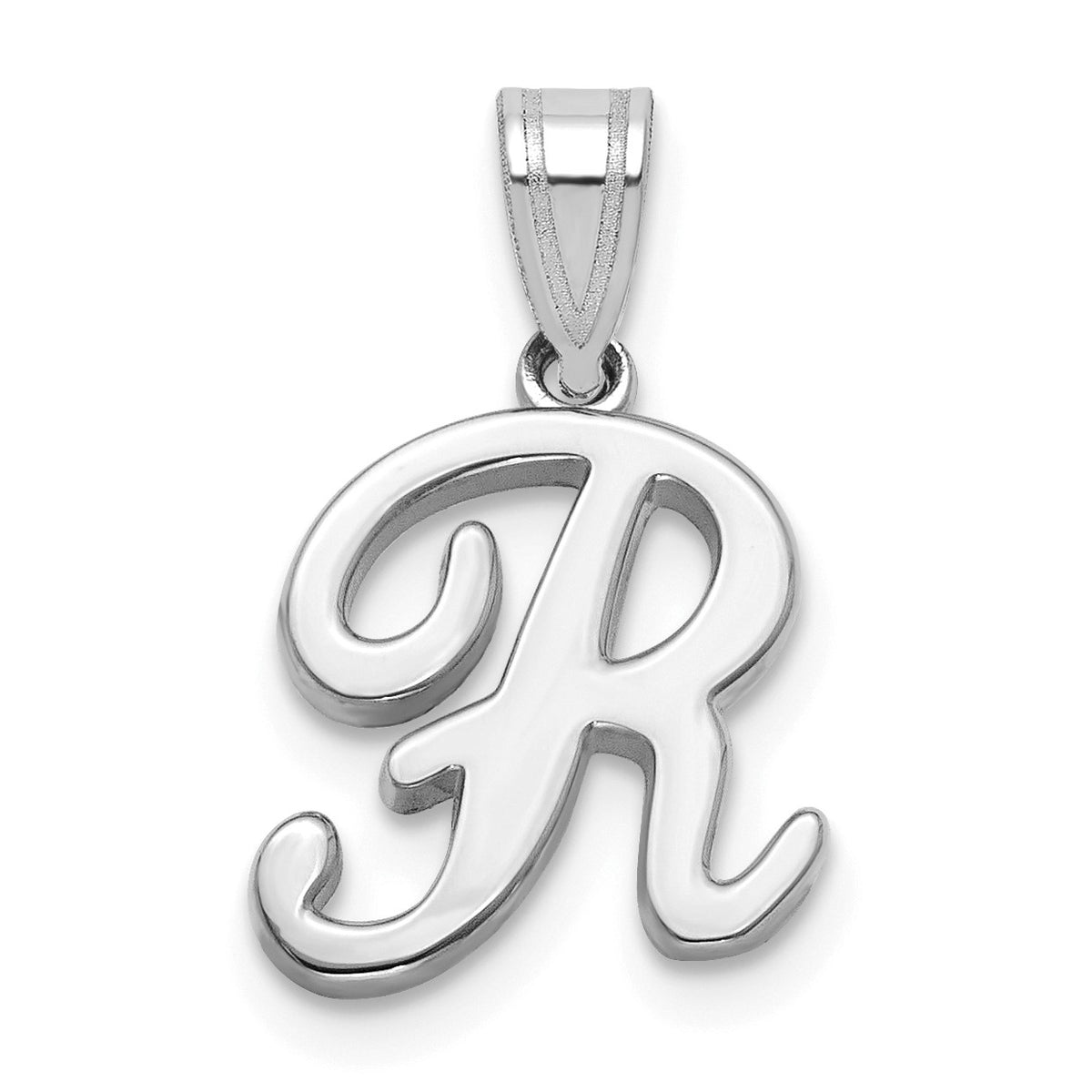 14KW White Gold Script Letter R Initial Pendant
