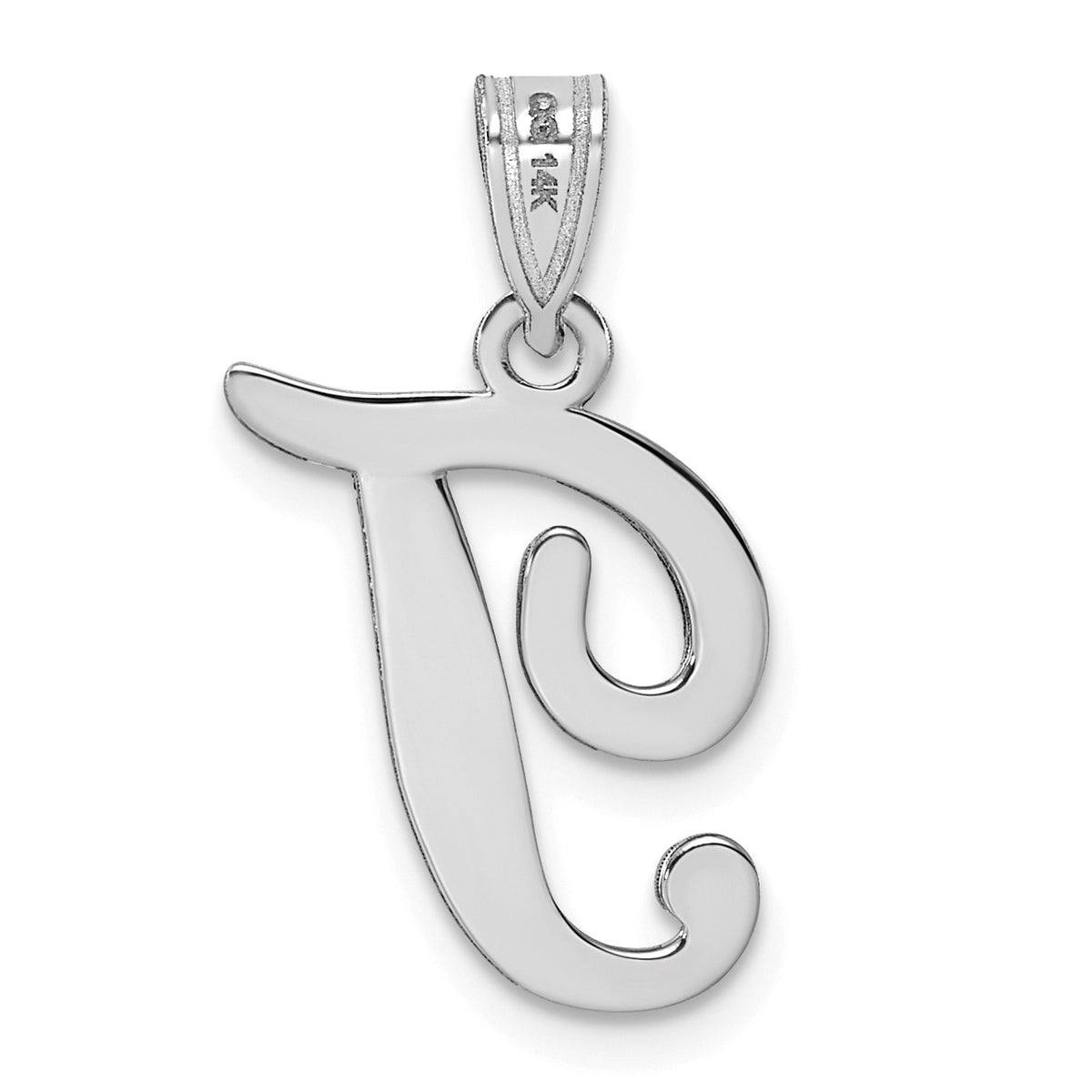 14KW White Gold Script Letter T Initial Pendant