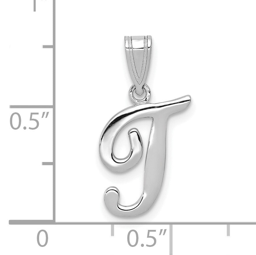 14KW White Gold Script Letter T Initial Pendant