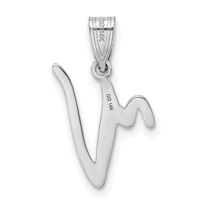 14KW White Gold Script Letter V Initial Pendant