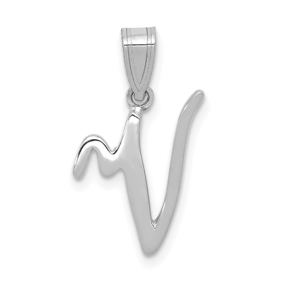 14KW White Gold Script Letter V Initial Pendant