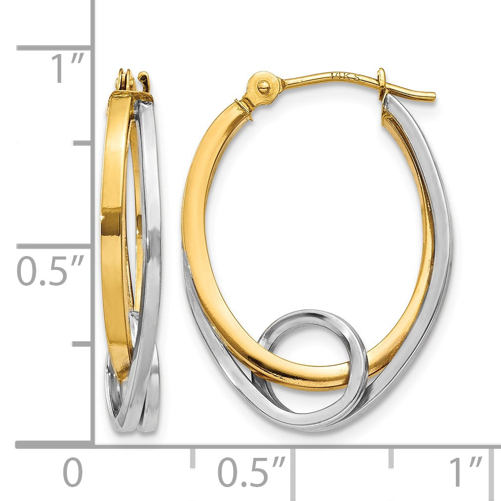 14k Two-tone Oval Loop Hoop Earrings