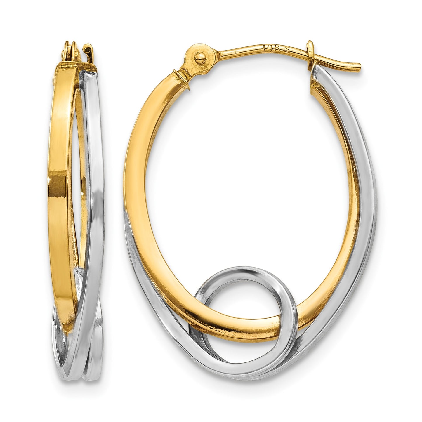 14k Two-tone Oval Loop Hoop Earrings