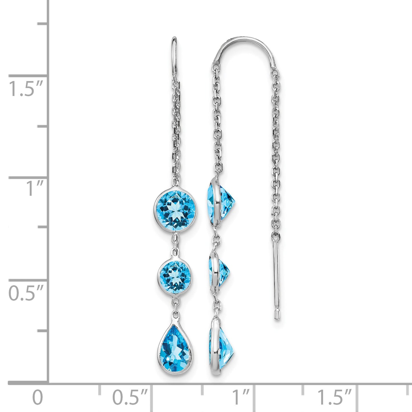 14k White Gold Blue Topaz Bezel Dangle Threader Earrings