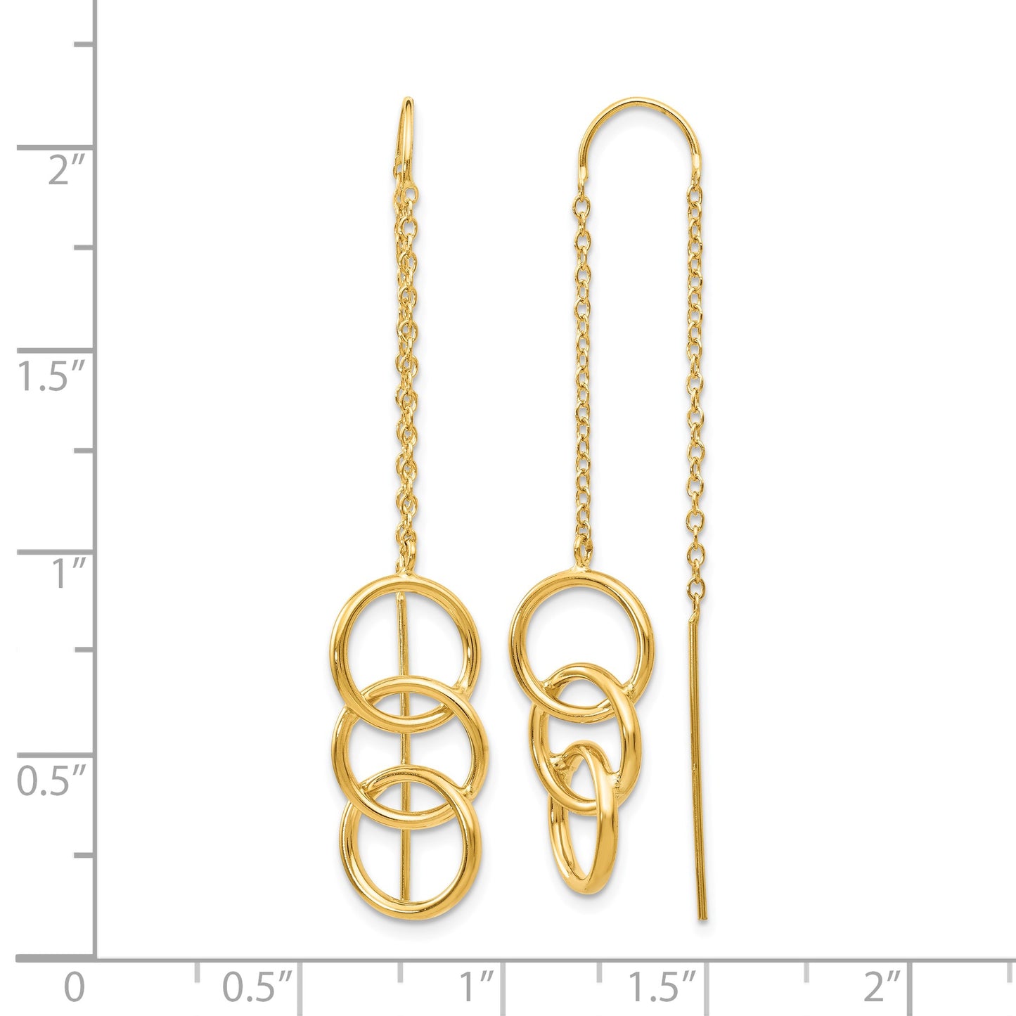 14k Triple Circle and Chain Threader Earrings
