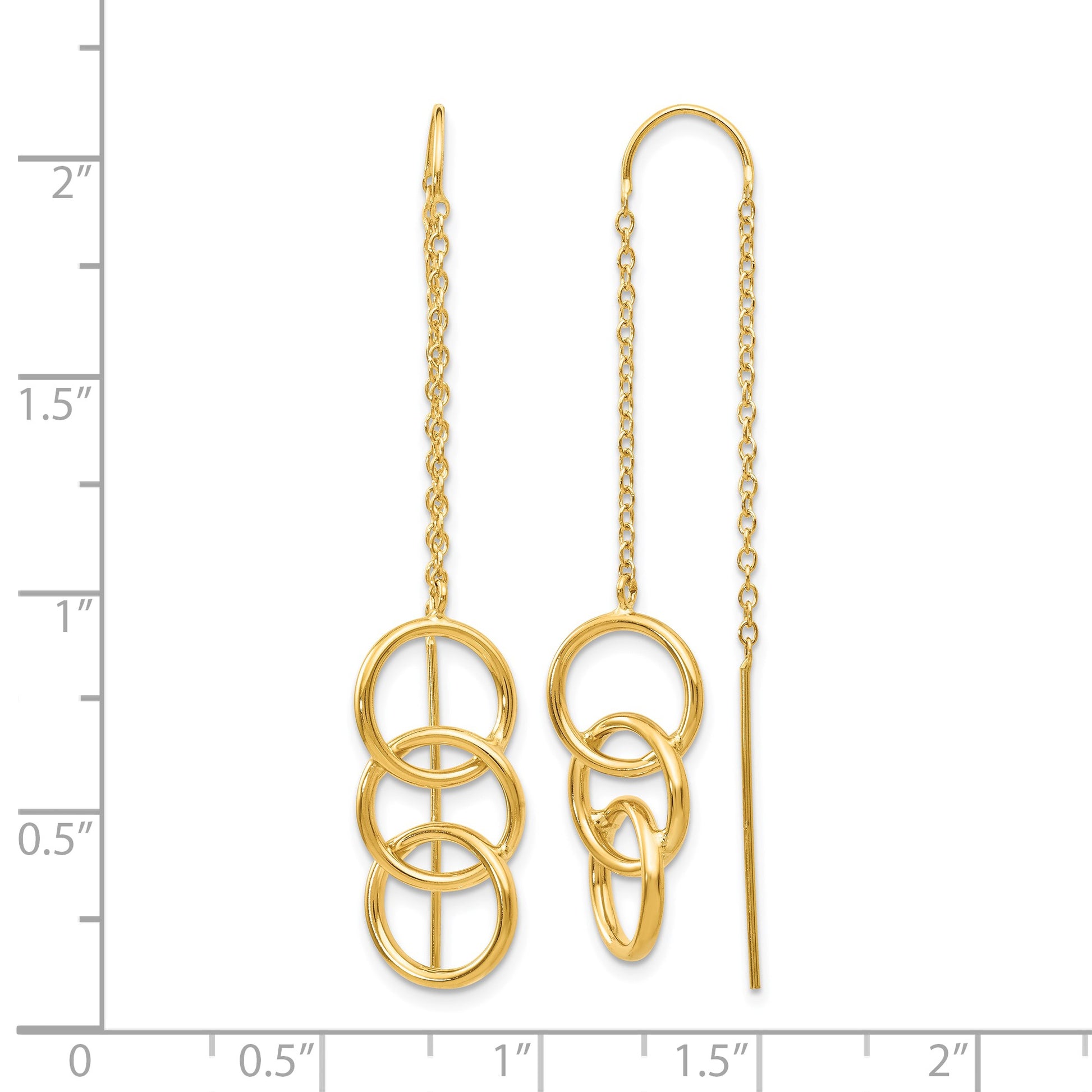 14k Triple Circle and Chain Threader Earrings