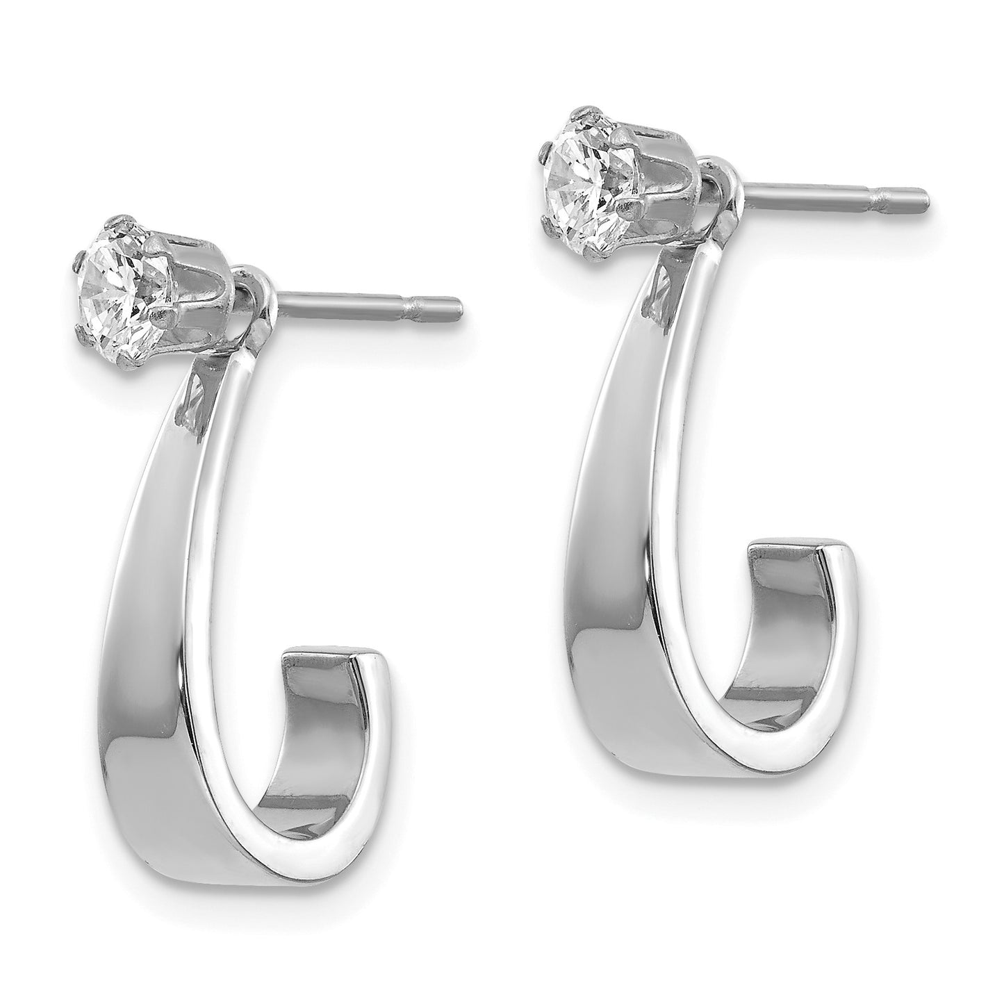 14k White Gold Polished J-Hoop Jackets with 4mm CZ Stud Earrings
