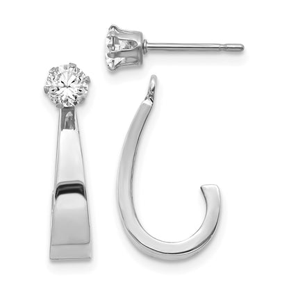 14k White Gold Polished J-Hoop Jackets with 4mm CZ Stud Earrings