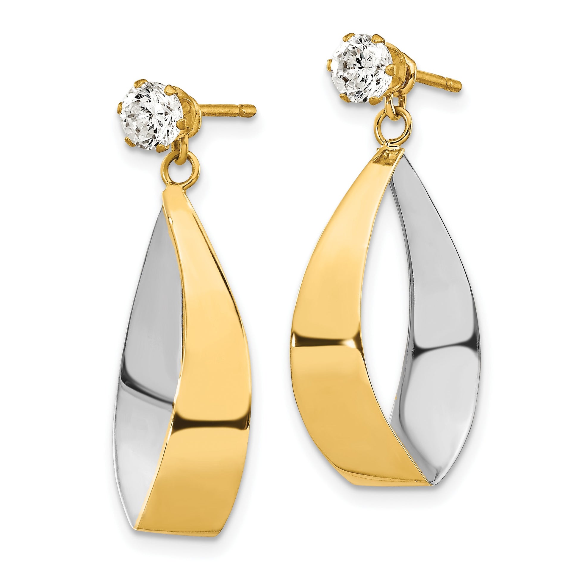 14k and White Rhodium Polished Oval Dangle Jackets with 4mm CZ Stud Earrings