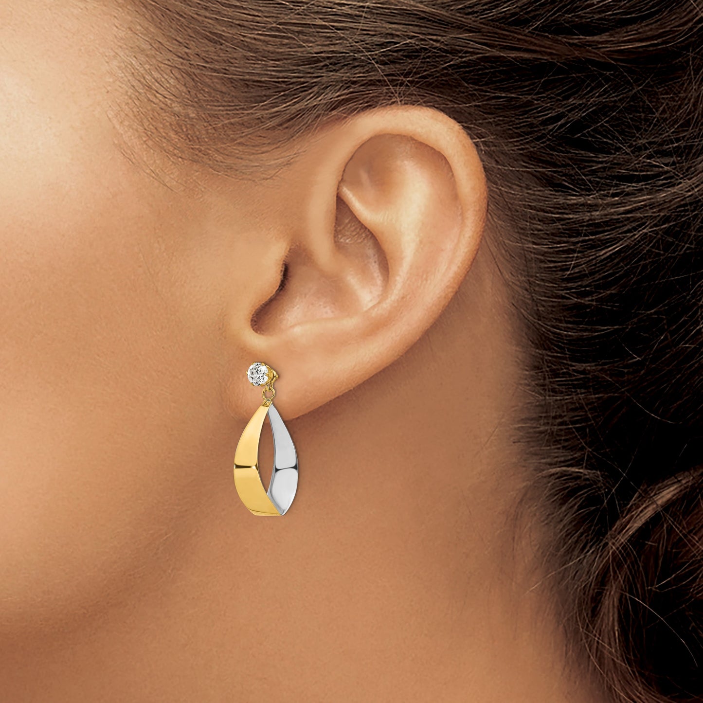 14k and White Rhodium Polished Oval Dangle Jackets with 4mm CZ Stud Earrings