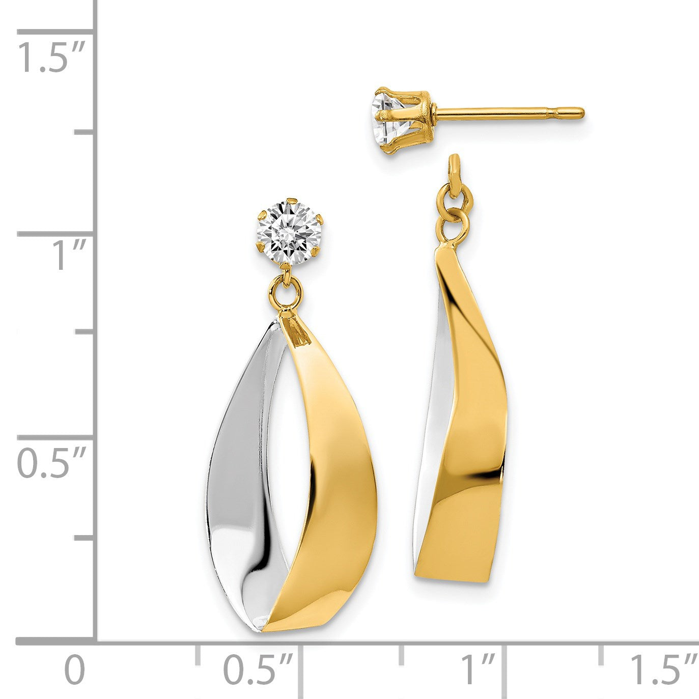 14k and White Rhodium Polished Oval Dangle Jackets with 4mm CZ Stud Earrings