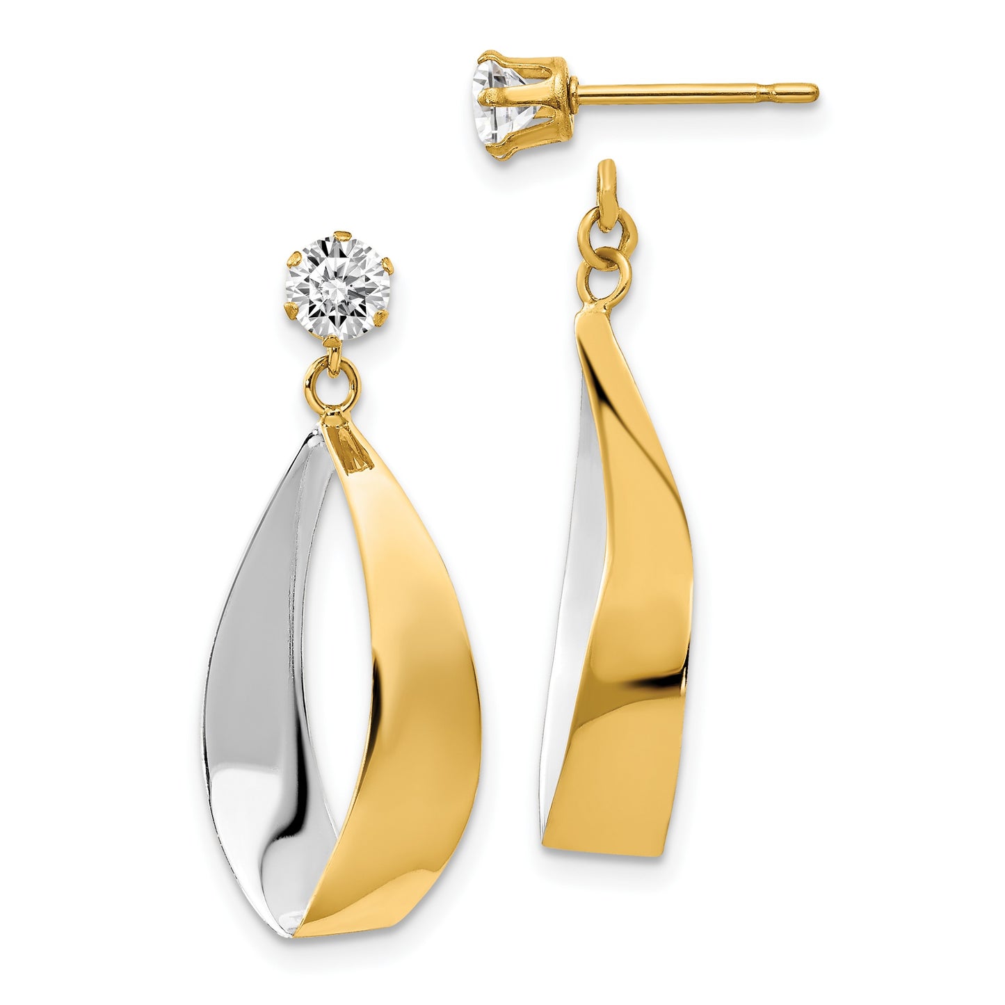 14k and White Rhodium Polished Oval Dangle Jackets with 4mm CZ Stud Earrings